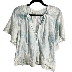 Anthropologie, Size XS, Light Blue & White Tie-Dye Embroidered Boho Blouse, Airy